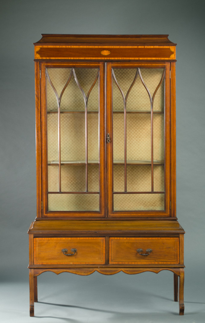 Appraisal: AN EDWARDIAN INLAID MAHOGANY CHINA CABINET ON STAND English c