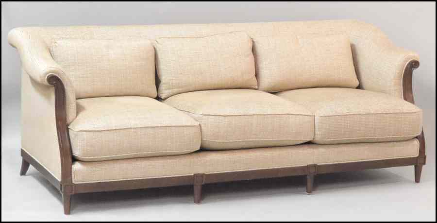 Appraisal: BAKER UPHOLSTERED THREE-CUSHION SOFA H '' W '' D ''