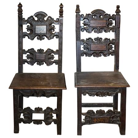 Appraisal: Pair of Italian Baroque Style Walnut Side Chairs Estimate -