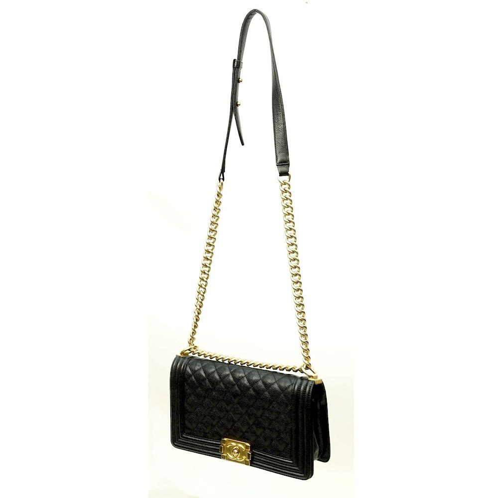 Appraisal: Chanel Bag Chanel Black Leather Single Flap Shoulder Bag Olive