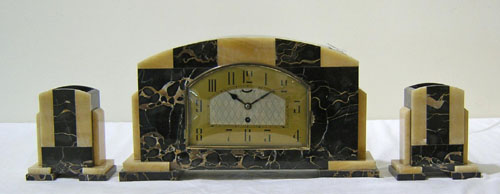 Appraisal: UCRA art deco marble clock garniture