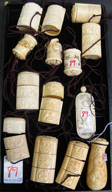 Appraisal: COLLECTION OF FOURTEEN INRO AND CRICKET CAGES ivory and some