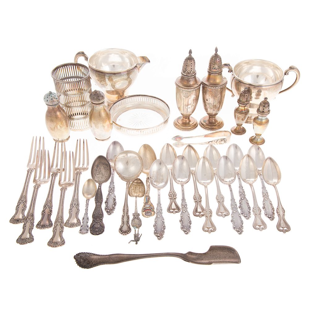 Appraisal: Collection of sterling silver table items pieces comprising salt pepper