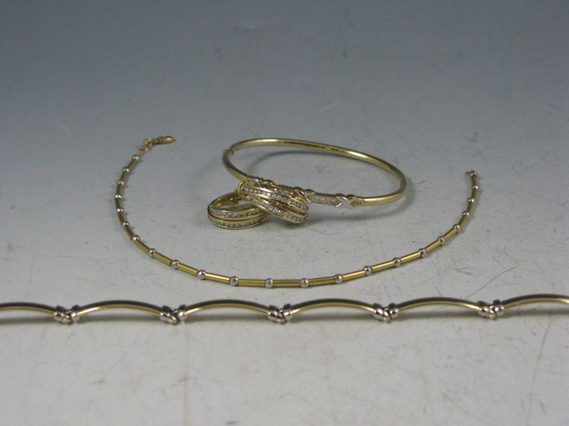 Appraisal: KT Gold and Diamond Earrings and Three Bracelets yellow gold