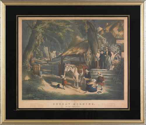 Appraisal: N Currier colored lithograph titled Sunday Morning In The Olden