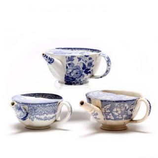 Appraisal: Three English Porcelain Invalid Feeders mid - th century blue