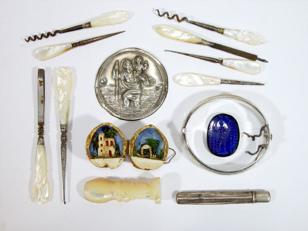 Appraisal: Group of items including a blue cut glass lozenge with