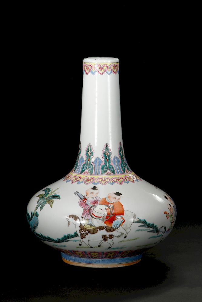 Appraisal: Chinese Famille Rose 'Boys at Play' Bottle Vase The compressed