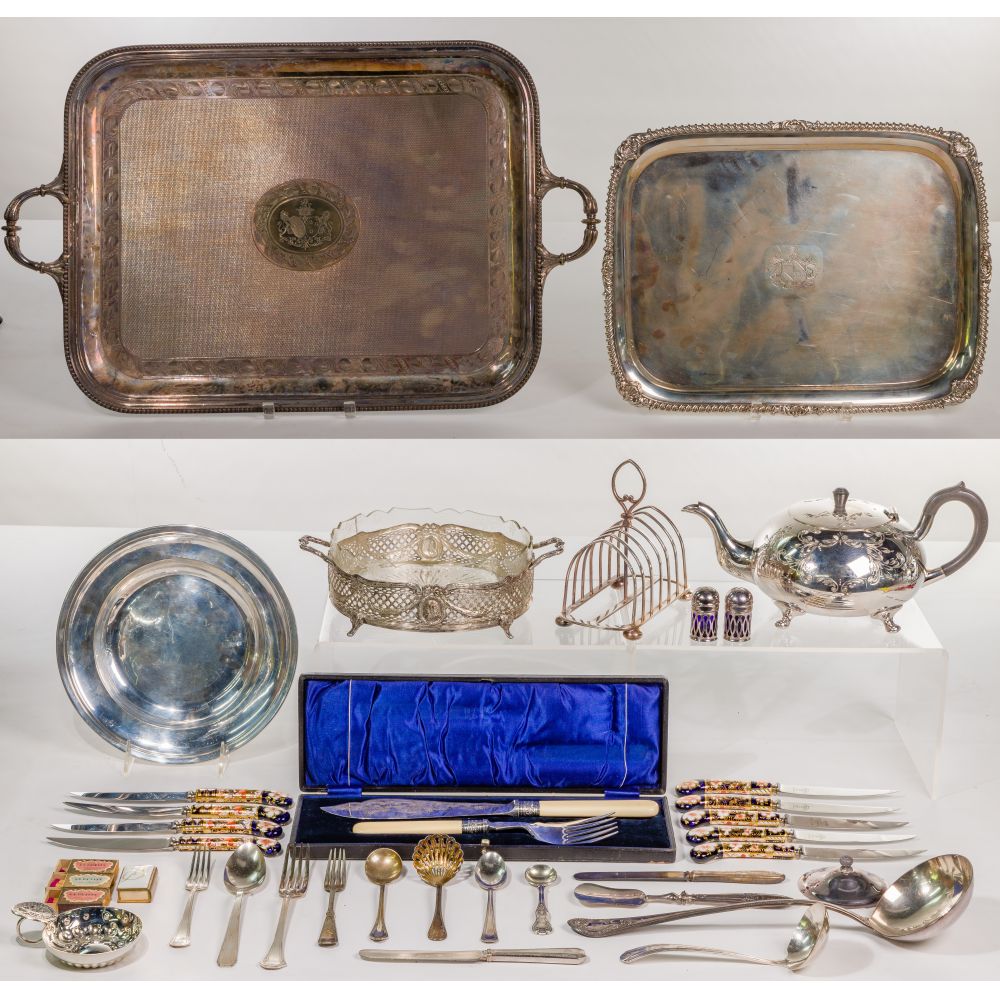 Appraisal: SILVERPLATE HOLLOWWARE AND FLATWARE ASSORTMENTIncluding Royal Crown Derby blue Imari