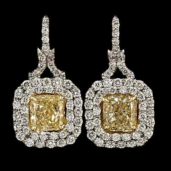 Appraisal: cts Cushion Cut Fancy Intense Yellow Diamond Earrings A pair