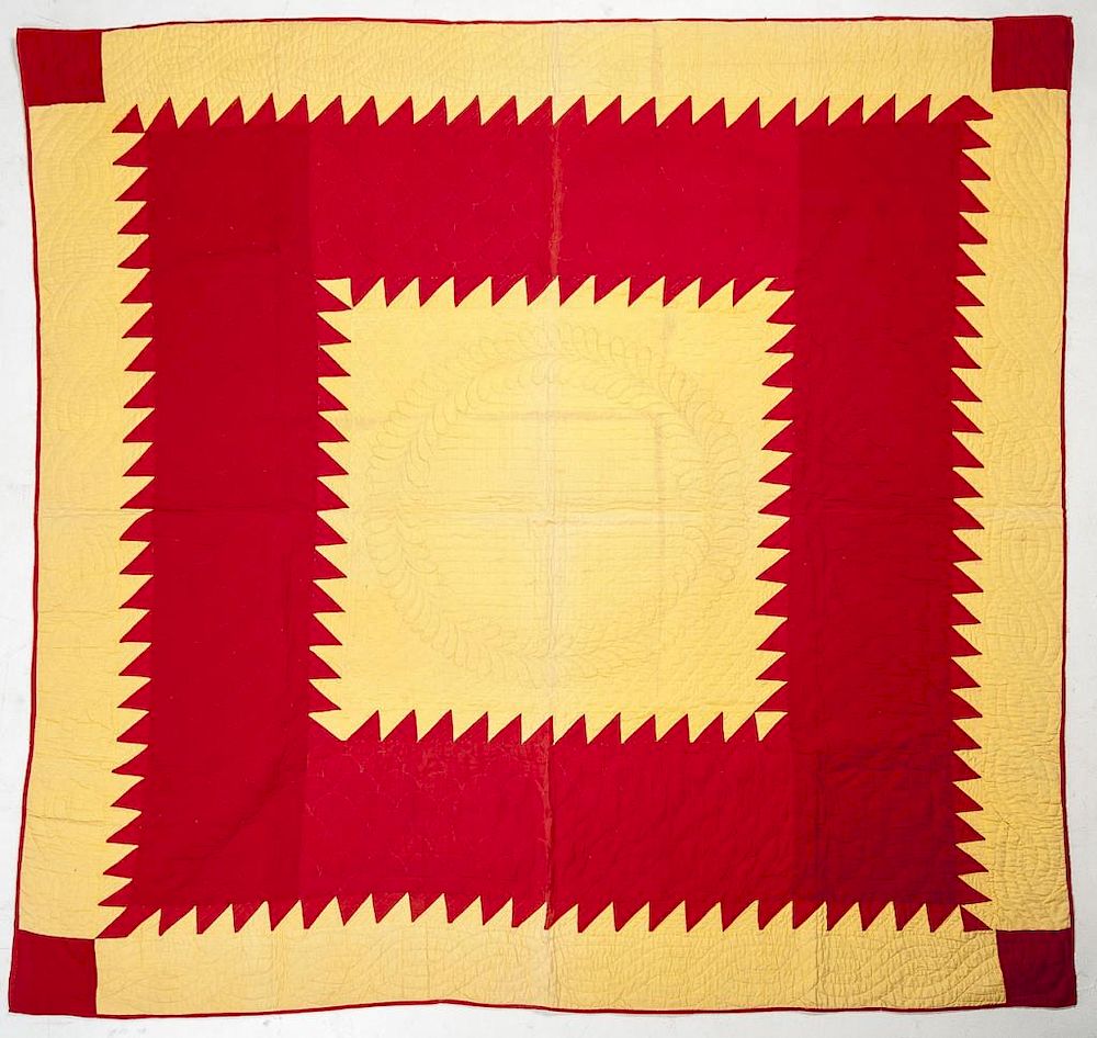 Appraisal: Pennsylvania Pieced Sawtooth Square Quilt DESCRIPTION Central Pennsylvania pieced sawtooth