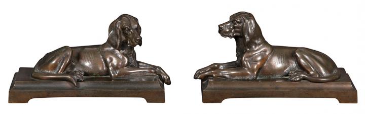 Appraisal: Pair of Bronze Dog-Form BookendsLength inches C The Nelson Doubleday