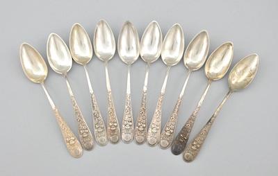 Appraisal: A Set of Ten Silver Teaspoons Each approx L with