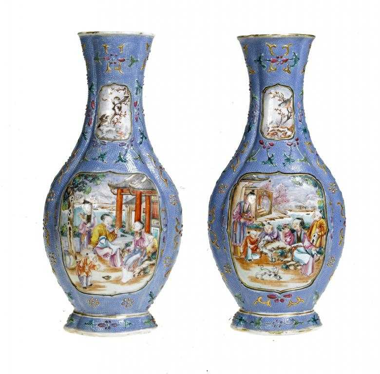 Appraisal: A PAIR OF CHINESE EXPORT PORCELAIN VASES of slender form