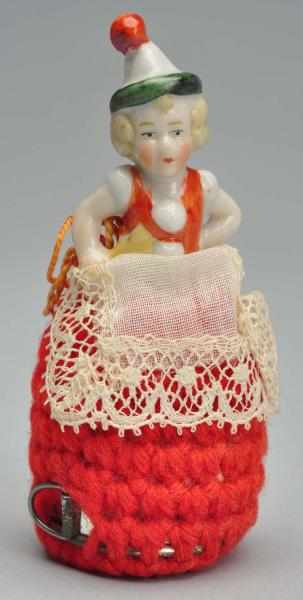 Appraisal: Half-Doll Figural Tape Measure Description German Porcelain half-doll with a