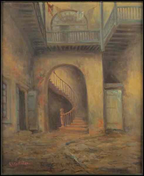 Appraisal: GEORGE FREDERICK CASTLEDEN - COURTYARD STAIRWAY Oil on canvas signed