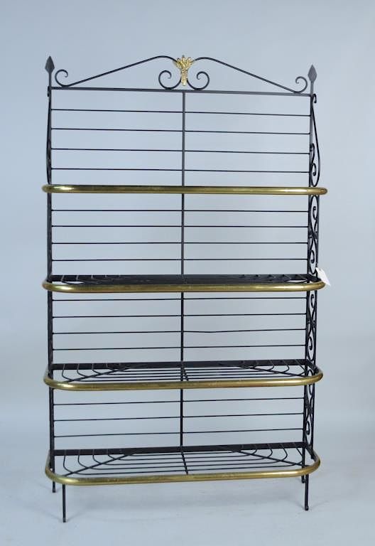 Appraisal: French Style Brass Wrought Iron Baker's Rack high wide deep