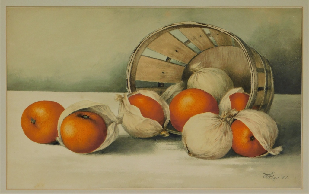 Appraisal: M BALL CONTEMPORARY ORANGE STILL LIFE PAINTING United States Depicting