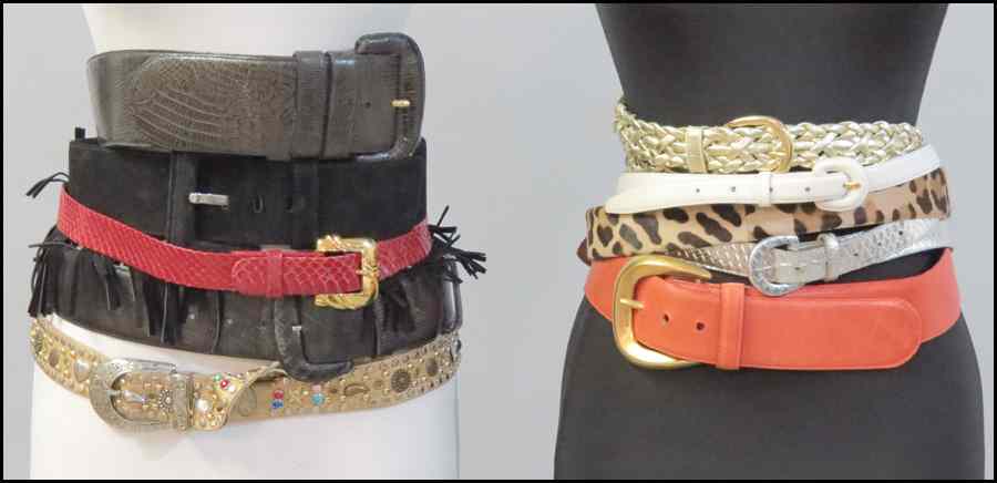 Appraisal: KIESELSTEIN-CORD RED SNAKESKIN BELT Together with three Donna Karan leather