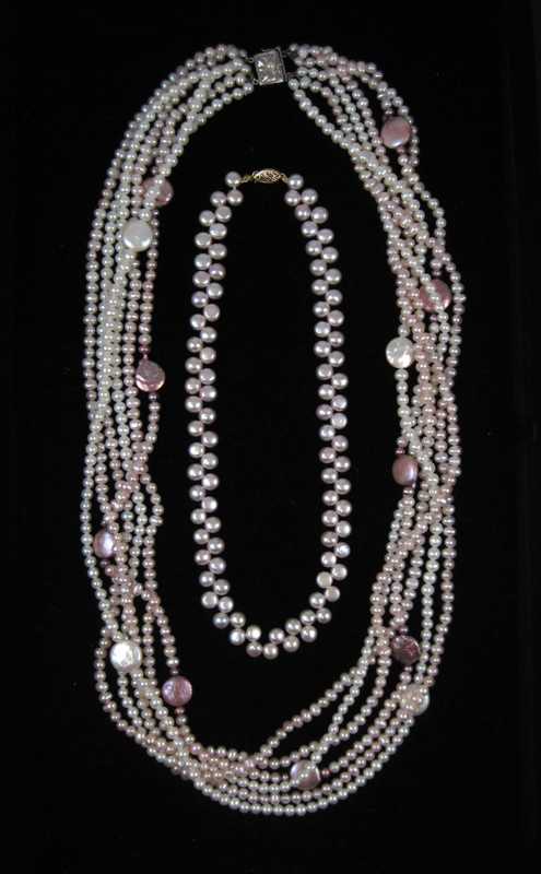 Appraisal: TWO PINK PEARL NECKLACES including a inch twisted multi-strand necklace