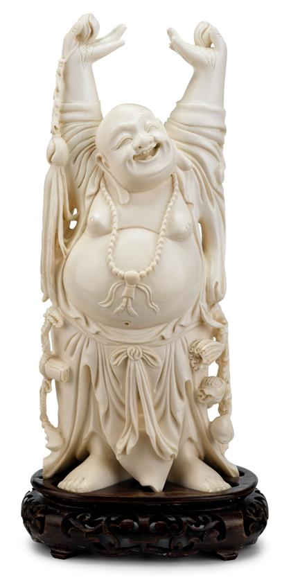 Appraisal: Large Chinese elephant ivory carving of Budai The joyous god