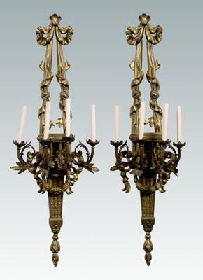 Appraisal: Pair Louis XVI style bronze sconces grand scale each with