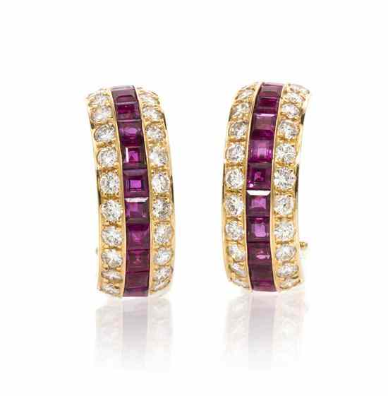 Appraisal: A Pair of Karat Yellow Gold Ruby and Diamond Earclips