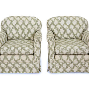 Appraisal: A Pair of French Embroidered Silk Upholstered Club Chairs th