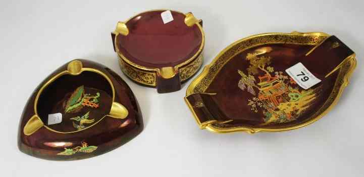 Appraisal: Carltonware Rouge Royale Pagoda Dish and Two Ashtrays