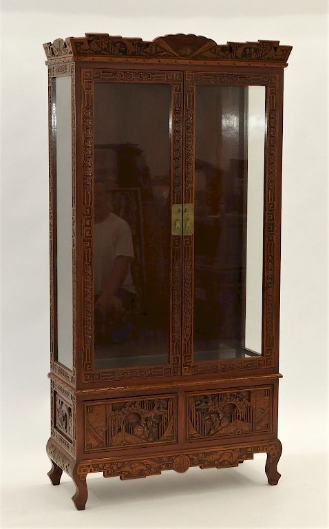 Appraisal: Chinese Carved Hardwood China Display Cabinet China th Century Carved