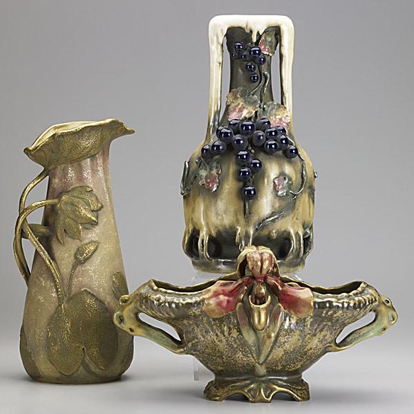 Appraisal: RIESSNER STELLMACHER KESSELThree pieces of porcelain Amphora Pitcher with relief