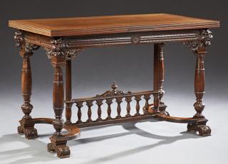 Appraisal: French Renaissance Style Carved Walnut Draw Leaf D French Renaissance