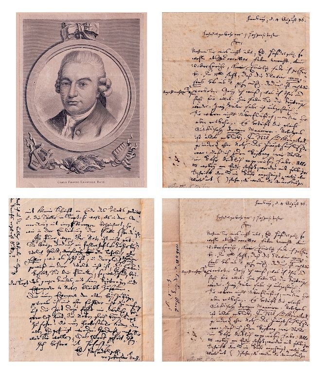 Appraisal: Carl Philipp Emanuel Bach thC Autographed Letter Carl Philipp Emanuel