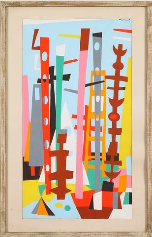 Appraisal: Totem Pole Down South c Gouache on board ' x