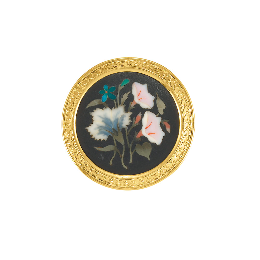 Appraisal: Antique Gold and Pietra Dura Brooch Diameter inches