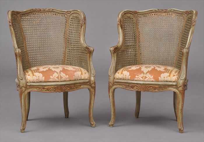 Appraisal: PAIR OF LOUIS XV-STYLE CARVED AND PAINTED BERG RES D'ENFANT