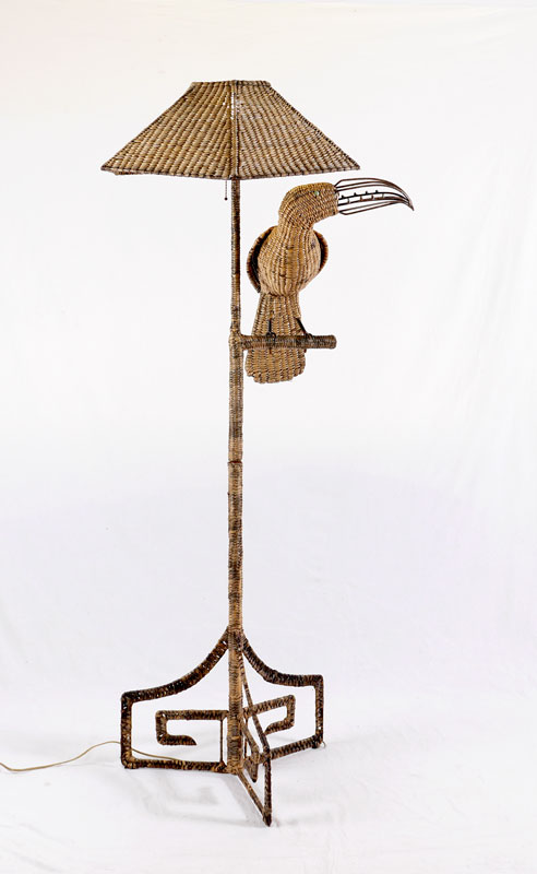 Appraisal: MARIO LOPEZ TORRES VINTAGE WOVEN TOUCAN LAMP Vintage woven reed