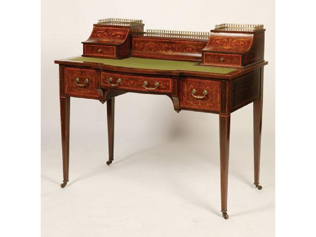 Appraisal: AN EDWARDIAN MAHOGANY AND MARQUETRY SHERATON REVIVAL DESK by Maple