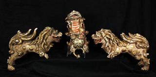 Appraisal: Japanese Ceramic Gilt Karajishi lot of Japanese gilt ceramic karajishi