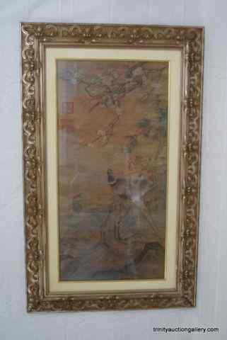 Appraisal: Large Asian Cherry Tree Birds PrintUnknown artist as it is