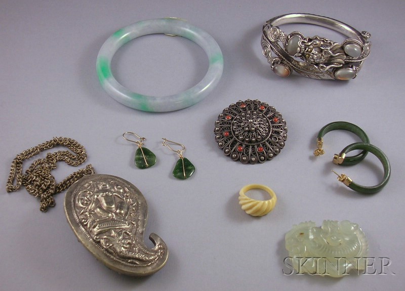 Appraisal: Group of Silver and Ethnic Jewelry including a jade bangle