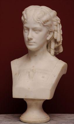 Appraisal: VICTORIAN CARVED MARBLE BUST OF A YOUNG GIRL The ribbon-bound