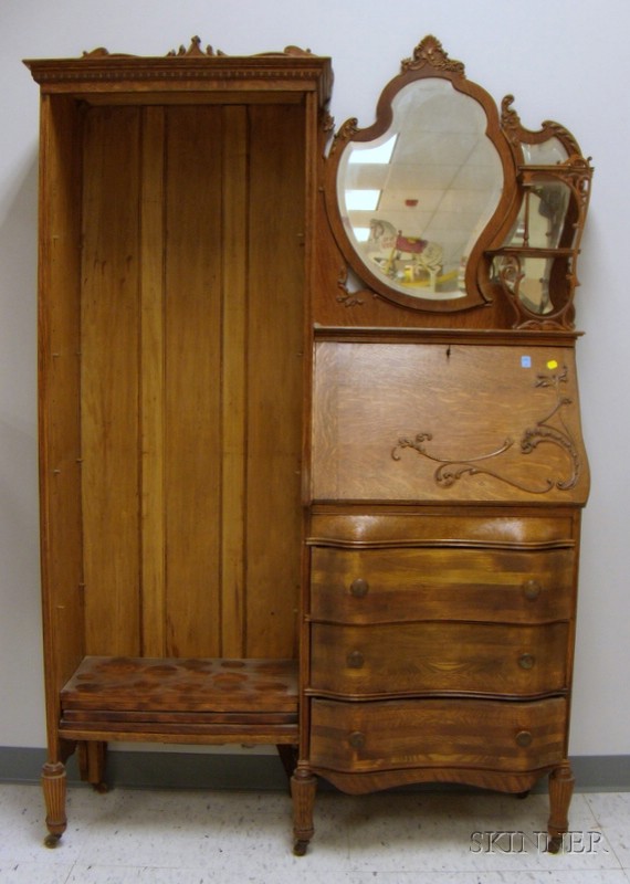 Appraisal: Late Victorian Larkin-type Carved Oak Writing Desk Bookcase with four