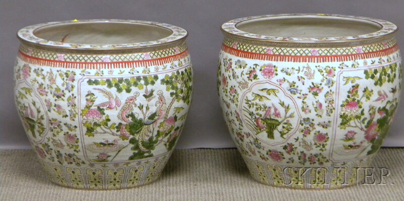 Appraisal: Pair of Modern Chinese Export Porcelain Famille Rose Fishbowls with