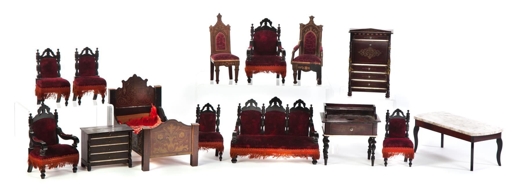 Appraisal: GROUP OF VICTORIAN-STYLE MINIATURE FURNITURE American Bedroom set including bed