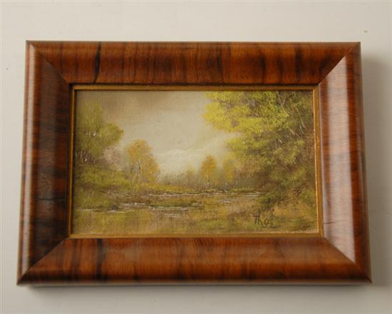 Appraisal: Thos Miniature Landscape Oil on board Signed lower right A