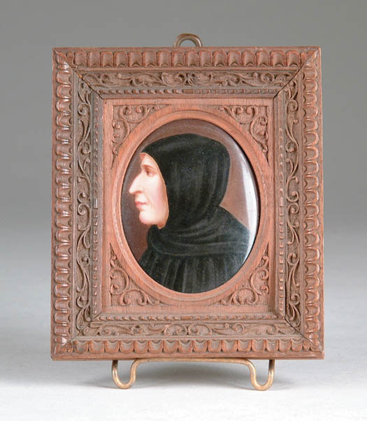 Appraisal: MINIATURE ON PORCELAIN OF A MAN IN BLACK CAPE The