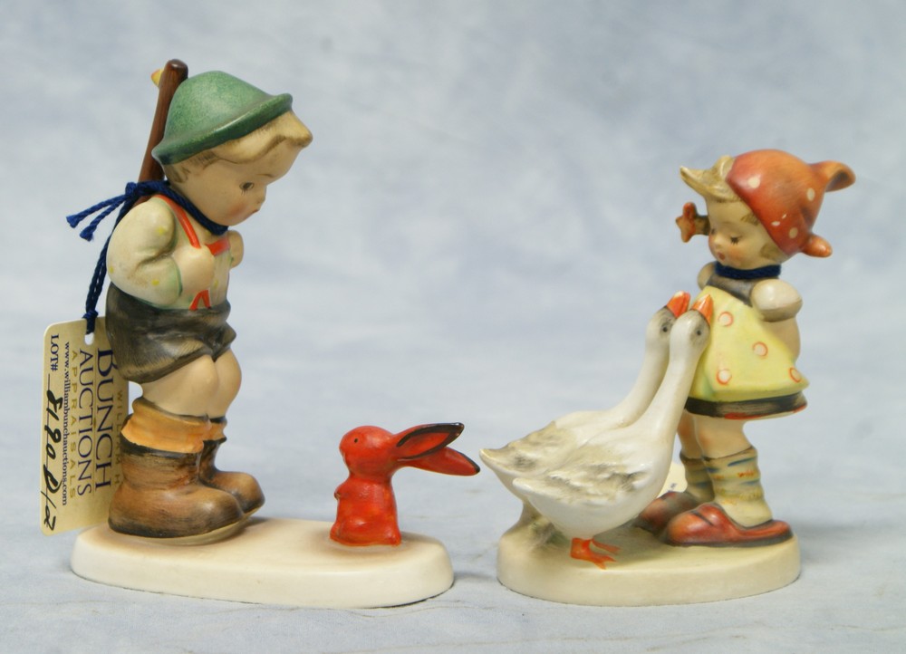 Appraisal: Hummel figurines Sensitive Hunter Hum Goose Girl Hum TMK- Full