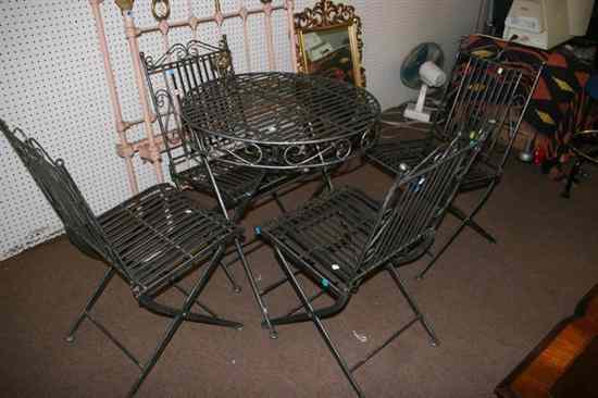 Appraisal: FOUR PIECE STEEL CAFE SET- round slatted table with set