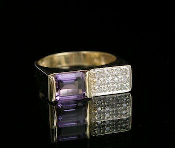 Appraisal: A Contemporary Amethyst and Diamond Ring k yellow gold ring